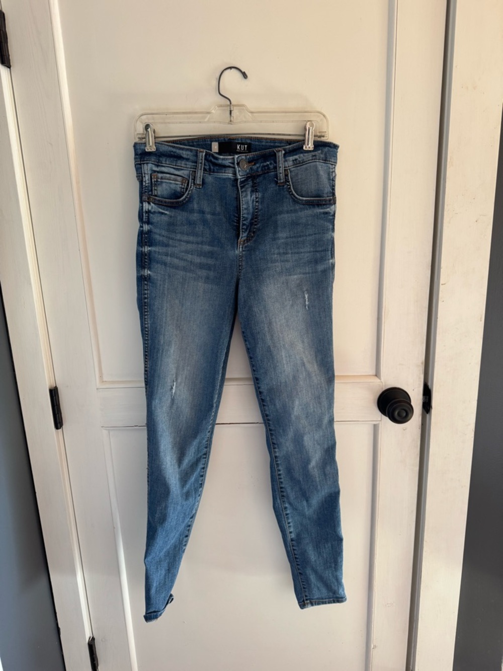 Kut from the Kloth Medium Wash Lightly Distressed High Rise Skinny Jeans - Blue